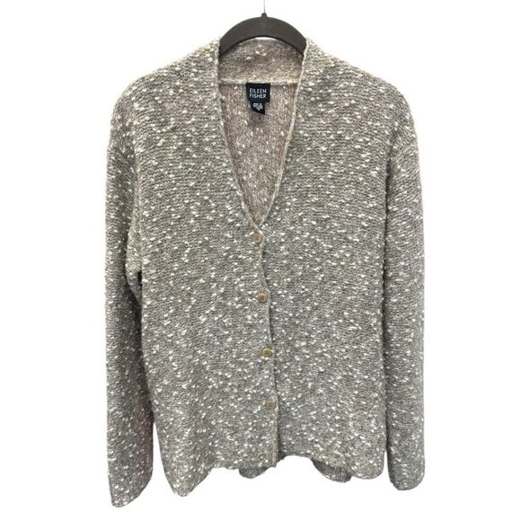 Eileen Fisher Merino Wool Bouclé Button Cardigan Sweater Women’s S Cream Tan - Picture 9 of 9